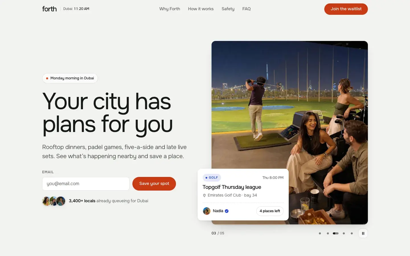 Forth: Launch site and booking flow, 14 screens.